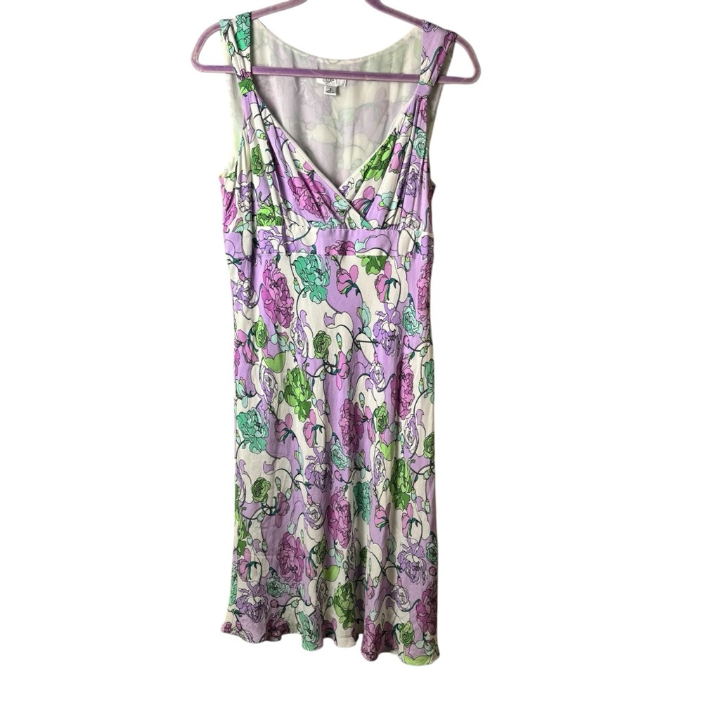 LOFT‎ Purple and Green Floral Midi Sheath  Dress Size 8